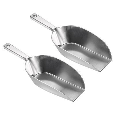 2Pcs Ice Scoops Aluminum 10.4" Small Ice Maker Flour Cereal Sugar Utility Shovel - Silver Tone