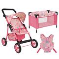 Cosatto Dolls Pram, Little Woo Travel Set, Pink Unicorn, Includes Stroller, Travel Cot & Baby Carrier