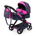 Bayer Design 17080AA Combi dolls pram Xeo, stroller, height-adjustable handle, convertible, bag, black-pink with pattern