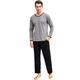 Sykooria Herren Schlafanzug lang mit Bündchen aus Baumwolle Zweiteiliger Pyjama Herren lang, Langarm Shirt & Schlafanzughose, Schwarz M AMB00523_B_M