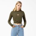 Dickies Women's Maple Valley Logo Long Sleeve Cropped T-Shirt - Military Green Size XS (FLR07)