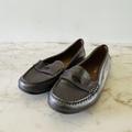 Coach Shoes | Coach Odette Solid Metallic Black Gray Leather Driver Loafer Black Logo - Us 7 | Color: Gray/Silver | Size: 7