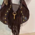 Gucci Bags | Beautiful Large Gucci Fringe Bag. Crossbody Or Handle Carry. 3 Charms Adorn Bag | Color: Brown | Size: 18x14 2 Handles 30 & 15 In