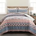 Lush Décor Nesco Stripe Reversible Cotton Duvet Cover Navy/Coral 3Pc Set Full/Queen - Triangle Home Decor 21T011805