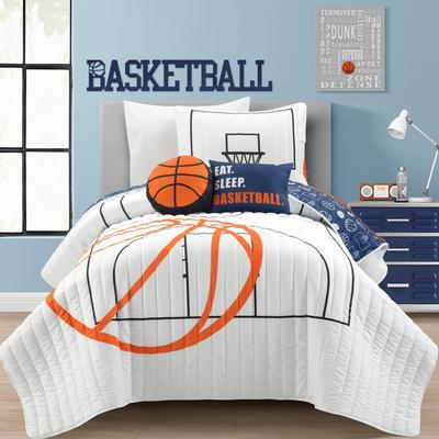 Lush Décor Basketball Game Reversible Oversized Quilt White/Navy 4Pc Set Twin - Triangle Home Décor 21T011835