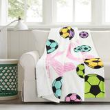 Lush Décor Girls Soccer Kick Sherpa Throw White/Turquoise Single 50x60 - Triangle Home Décor 21T012827