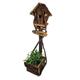 Spetebo - Holz Vogelhaus mit Pflanztopf auf Ständer - 58 cm - Deko Nistkasten mit Pflanzkasten