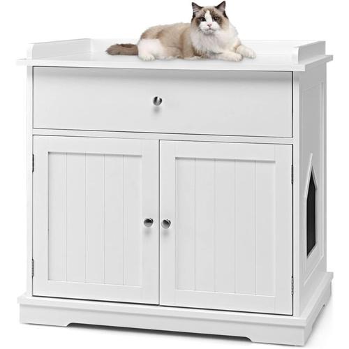 Costway - Katzenschrank mit Schublade & Tür & Eingang, 3-in-1 Katzenhaus Katzentoilette