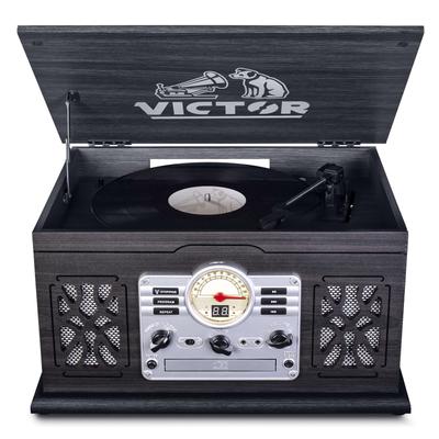 Victor State 7-in-1 Wood Music Center with 3-Speed Turntable and Dual Bluetooth