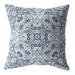 20" Light Blue Boho Ornate Indoor Outdoor Throw Pillow