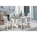 Rosalind Wheeler Scullion 7-PC Dining Set - a Rectangular Kitchen Table & 6 Linen Fabric Dining Chairs w/ Stylish Back Wood/Upholstered | Wayfair