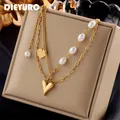 DIEYURO-Collier pendentif coeur perle pour femme acier inoxydable fille multicouche cadeau