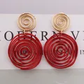 Grandes Boucles d'Oreilles Pendantes Rondes Rouge Vert Jaune Fil Spirale Géométrique Labyrinthe