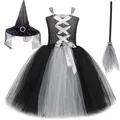 Costumes d'Halloween de Sorcière Grise et Noire pour Fille sulfRobes Cosplay Tenue en Tulle avec