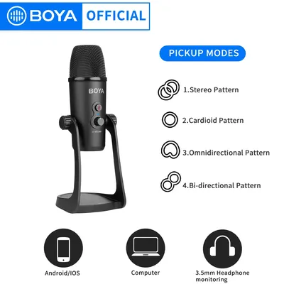 BOYA Professional Microphone USB à condensateur BY-PM700 motif polaire pour Windows et Mac