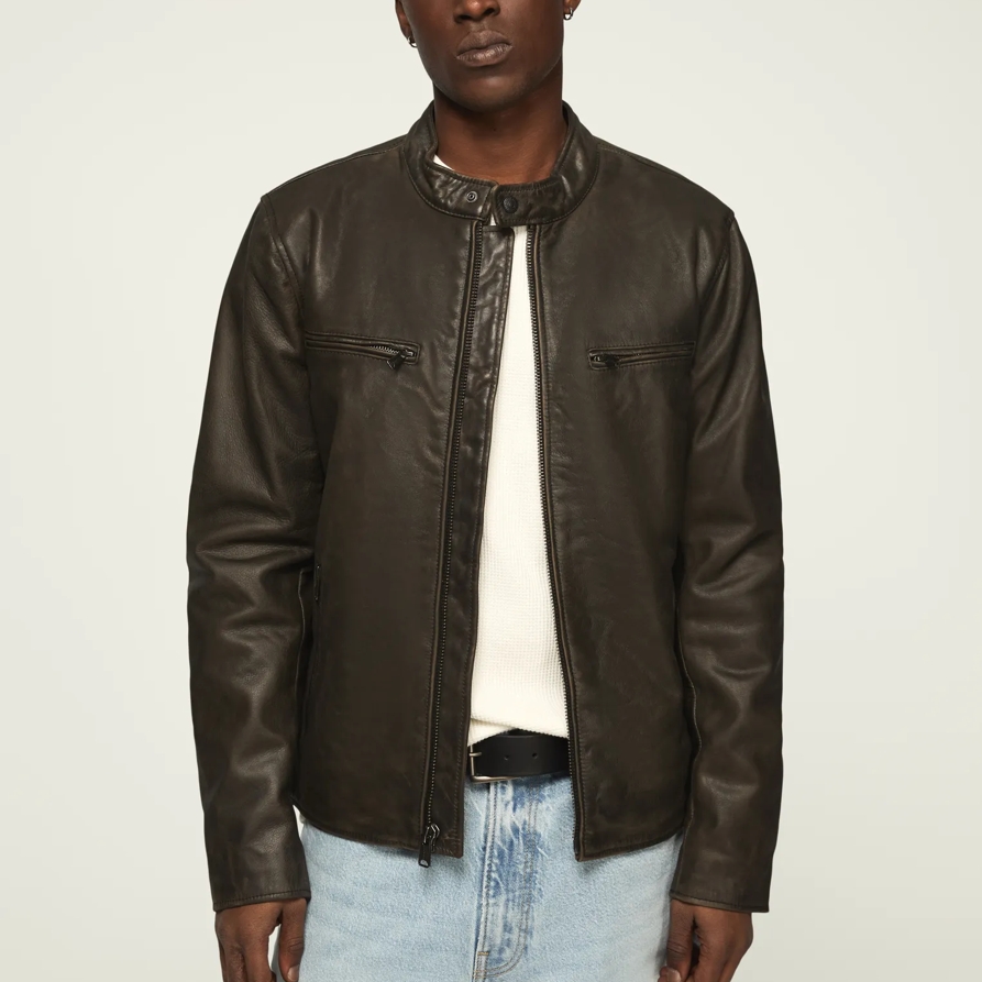 Lucky Brand Washed Leather Bonneville Jacket - Men's Clothing Outerwear Jackets Coats in Washed Black, Size M