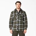 Dickies Men's Water Repellent Flannel Hooded Shirt Jacket - Dark Olive/black Plaid Size S (TJ211)