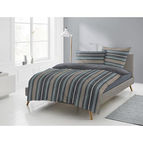 „Wendebettwäsche IRISETTE „“Sky 8421″“ Bettwäsche Gr. B/L: 155 cm x 200 cm (1 St.), B/L: 80 cm x 80 cm (1 St.), Mako-Satin, blau Bettwäsche 155×200 cm edel und hochwertig“