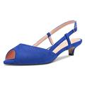 NobleOnly Women Stiletto Low Kitten Heel Peep Open Toe Slingback Sandals Slip-on Sexy Dress Wedding 3.5 CM Heels Shoes Royal Blue Suede 7 UK