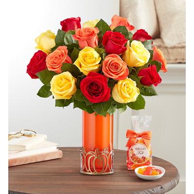 1-800-Flowers Flower Delivery Joyful Harvest Rose Bouquet W/ Pumpkin Vase & Candy