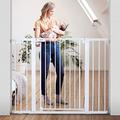 COMOMY 91.5cm Extra Tall Baby Gate for Stairs Doorways, Fits Openings 75-124cm Wide, Auto Close Extra Wide Dog Gate for House, Pressure Fit Easy Walk Through Pet Gate with Door, White