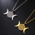 LIKGREAT-Collier Fleur de Vie Triple Lune Déesse Acier Inoxydable JOSacré Géométrie Fleur