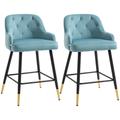 Lot de 2 tabourets de bar design Chesterfield effet capitonné bleu