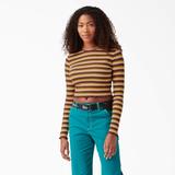 Dickies Women's Striped Long Sleeve Cropped T-Shirt - Ginger Honey Baby Stripe Size M (FLR51)