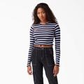 Dickies Women's Striped Long Sleeve Cropped T-Shirt - Wine/jacaranda Baby Stripe Size M (FLR51)