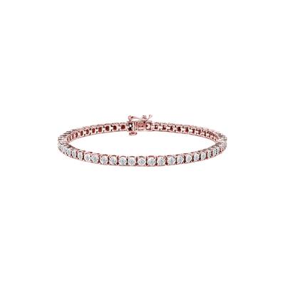 Women's Rose Gold Plated Sterling Silver Miracleset Diamond Round Faceted Bezel Tennis Bracelet 7" by Haus of Brilliance in Rose Gold