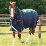 Premier Equine Buster Zero Turnout Sheet w/ Classic Neck Cover - 72 - Navy w/Red & Tan - Smartpak
