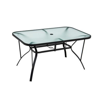 Costway 55 x 35 Inch Patio Dining Rectangle Tempered Glass Table with Umbrella Hole