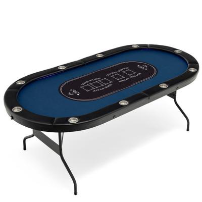 Costway Foldable 10-Player Poker Table with LED Lights and USB Ports Ideal for Texas Casino-Blue