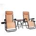 3PCS Gravity Foldable Chair Side Table Set Adjustable Recliner Pillow Lounge Outdoor Beach Garden Built-in Cup Holder Beige