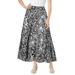 Plus Size Women's Pull-On Elastic Waist Crinkle Printed Skirt by Woman Within in Black Stamp Floral (Size 5X)