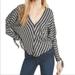 Free People Tops | Free People Morning Stripe V Neck Gray Blouse Tee Size M | Color: Black/Gray | Size: M