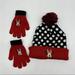 Disney Accessories | Disney Minnie Mouse Winter Knit Hat Gloves Youth Polka Dot Puff Ball | Color: Black/Red | Size: Osg