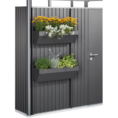 Blumenkasten BIOHORT "FloraBoard", grau (dunkelgrau, metallic), B:82cm T:25cm, Stahlblech, Pflanzgefäße, 2er-Set, dunkelgrau-metallic