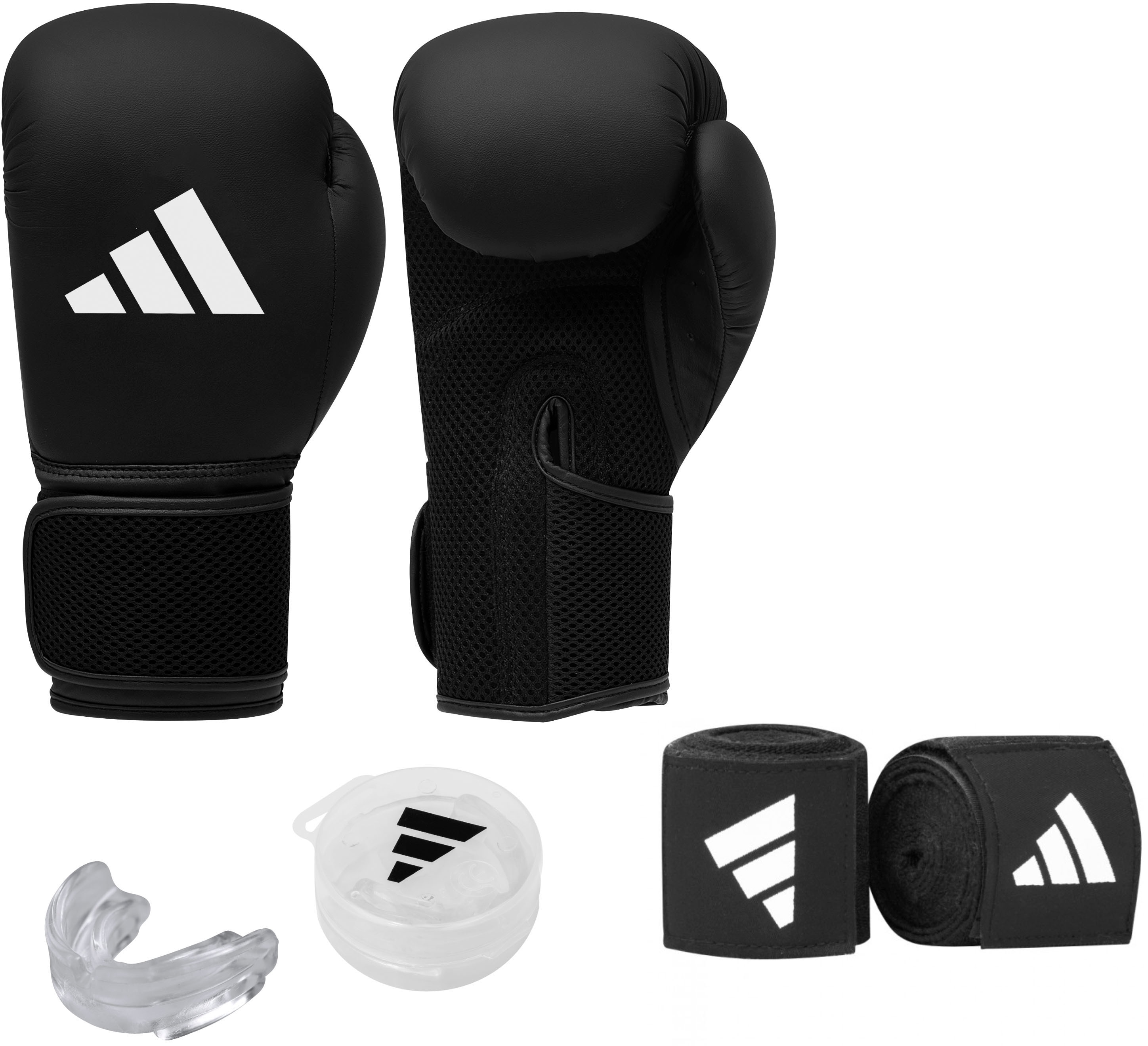 Boxhandschuhe ADIDAS PERFORMANCE "Boxing Set Men" Gr. 12, schwarz, Boxhandschuhe, Damen, 12 12, Baumwollmischung, Elasthan, Kunstleder