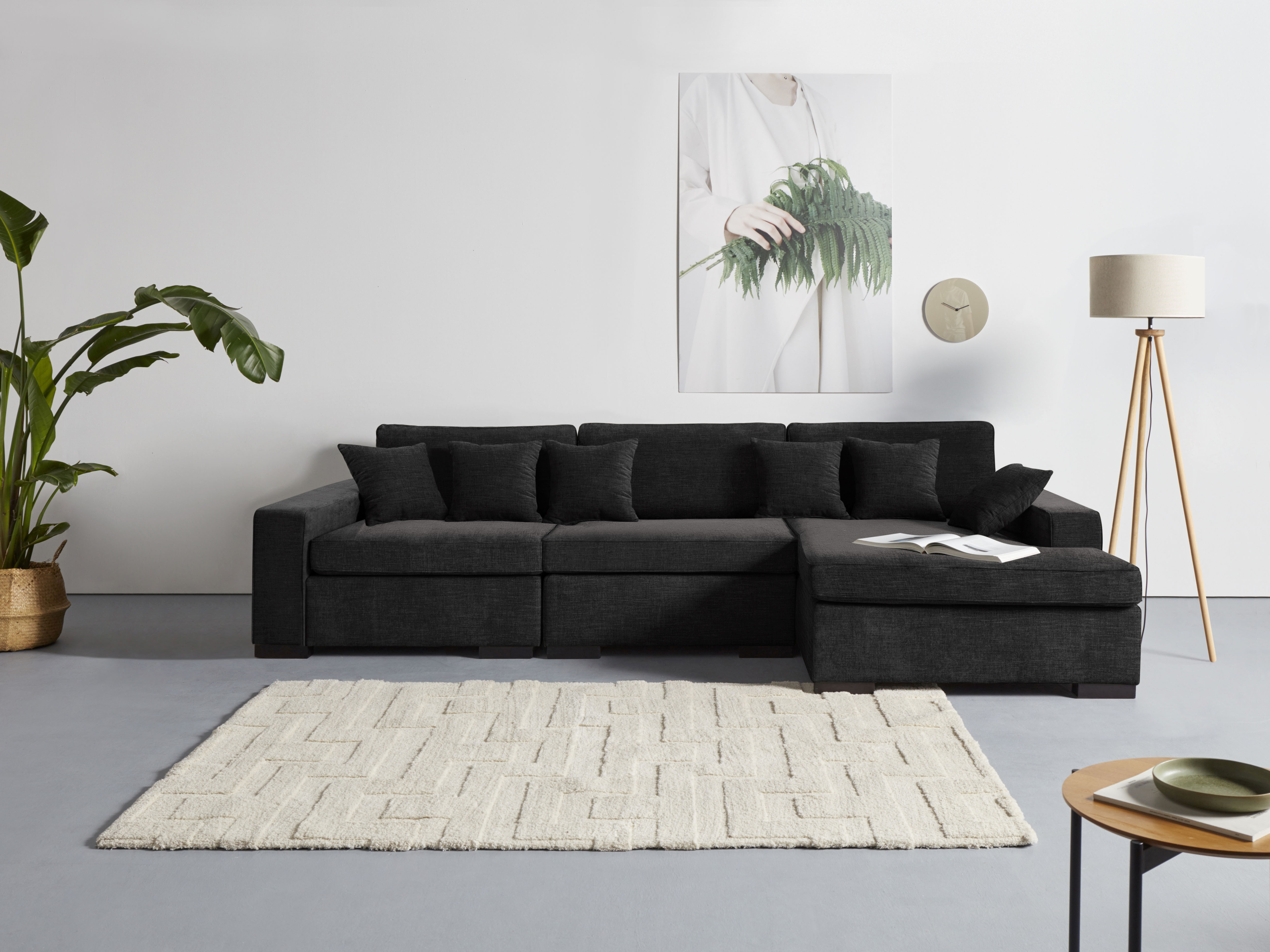 Ottomane HOME AFFAIRE "Skara L-Form", grau (anthrazit), B:310cm H:86cm T:100cm, 100% Polyester, Sofas, Ottomane, Lounge-Sofa mit Federkernpolsterung, in vielen Bezugsvarianten