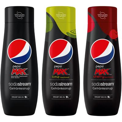Getränke-Sirup SODASTREAM Getränke PepsiMax,PepsiMaxLime+ PepsiMaxCherry 440ml für je 9L Fertiggetränk schwarz
