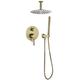 Shower System, Ceiling Mounted Brushed Gold Bathroom Rain Mixer Shower Taps Set with 8 12" Stainless Steel Round Rainfall Shower Head and Handheld Shower, Luxury Shower Set,12 inch