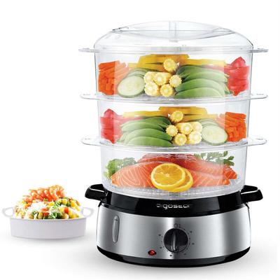 Fitfoodie Steel - Cuiseur vapeur électrique 0% bpa. Puissance de 800W, minuterie, 3 niveaux