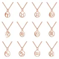 Colliers de la présidence des 12 signes du zodiaque pour hommes et femmes pendentif rond simple or