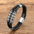 YAN MIN Charme En Acier Inoxydable Hommes Punk Bracelet Multicouche En Cuir Corde De Luxe Mâle