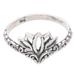 Lotus Queen,'Balinese Sterling Silver Band Ring with Lotus Flower Motif'