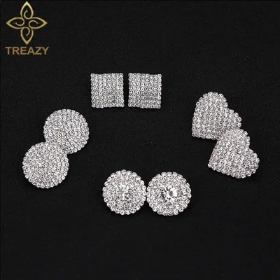 TREAZY – boucles d'oreilles carrées/rondes/cœur en strass de couleur argent pour femmes bijoux à la