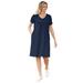 Plus Size Women's Perfect Short-Sleeve V-Neck Tee Dress by Woman Within in Navy (Size L)