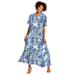 Plus Size Women's Short-Sleeve Crinkle Dress by Woman Within in French Blue Floral Animal (Size 4X)