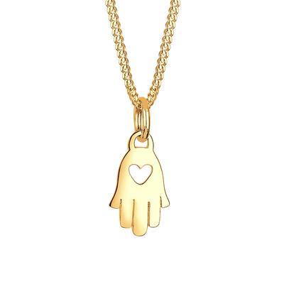 Elli PREMIUM - Hamsa Hand Herz Symbol Talisman 585 Gelbgold Ketten 1 ct Damen